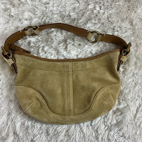 Coach Handbags - Coach Tan Suede Baguette Bag Bronze Hardware